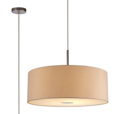 Baymont Polished Chrome 1 Light E27  Single Pendant With 60cm x 22cm Dual Faux Silk Shade, Nude Beige/Moonlight With Frosted/PC Acrylic Diffuser