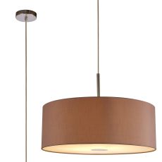 Baymont Polished Chrome 1 Light E27  Single Pendant With 60cm x 22cm Dual Faux Silk Shade, Taupe/Halo Gold With Frosted/PC Acrylic Diffuser