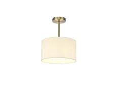 Baymont Antique Brass 1 Light E27 Semi Flush With 30cm x 17cm Faux Silk Shade, Ivory Pearl/White Laminate