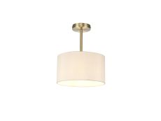 Baymont Antique Brass 1 Light E27 Semi Flush With 30cm x 17cm Dual Faux Silk Shade, Nude Beige/Moonlight