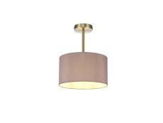 Baymont Antique Brass 1 Light E27 Semi Flush With 30cm x 17cm Dual Faux Silk Shade, Taupe/Halo Gold