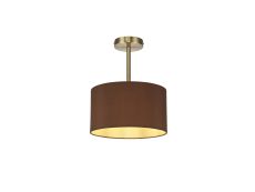 Baymont Antique Brass 1 Light E27 Semi Flush With 30cm x 17cm Dual Faux Silk Shade, Raw Cocoa/Grecian Bronze
