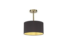 Baymont Antique Brass 1 Light E27 Semi Flush With 30cm x 17cm Dual Faux Silk Shade, Midnight Black/Green Olive