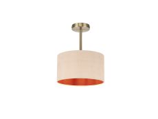 Baymont Antique Brass 1 Light E27 Semi Flush With 30cm x 17cm Dual Faux Silk Shade, Antique Gold/Ruby