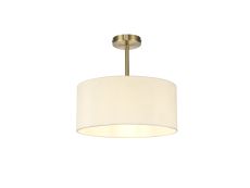 Baymont Antique Brass 1 Light E27 Semi Flush With 40cm x 18cm Faux Silk Shade, Ivory Pearl/White Laminate