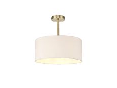 Baymont Antique Brass 1 Light E27 Semi Flush With 40cm x 18cm Dual Faux Silk Shade, Nude Beige/Moonlight