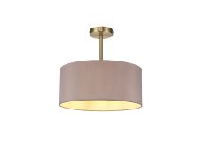 Baymont Antique Brass 1 Light E27 Semi Flush With 40cm x 18cm Dual Faux Silk Shade, Taupe/Halo Gold