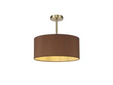 Baymont Antique Brass 1 Light E27 Semi Flush With 40cm x 18cm Dual Faux Silk Shade, Raw Cocoa/Grecian Bronze