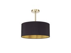 Baymont Antique Brass 1 Light E27 Semi Flush With 40cm x 18cm Dual Faux Silk Shade, Midnight Black/Green Olive