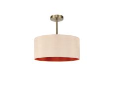 Baymont Antique Brass 1 Light E27 Semi Flush With 40cm x 18cm Dual Faux Silk Shade, Antique Gold/Ruby