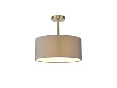 Baymont Antique Brass 1 Light E27 Semi Flush With 40cm x 18cm Faux Silk Shade, Grey/White Laminate