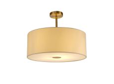 Baymont Antique Brass 1 Light E27 Semi Flush With 50cm x 20cm Faux Silk Shade, Ivory Pearl/White Laminate With Frosted/AB Acrylic Diffuser