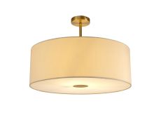 Baymont Antique Brass 1 Light E27 Semi Flush With 60cm x 22cm Faux Silk Shade, Ivory Pearl/White Laminate With Frosted/AB Acrylic Diffuser