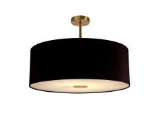 Baymont Antique Brass 1 Light E27 Semi Flush With 60cm x 22cm Dual Faux Silk Shade, Black/Green Olive With Frosted/AB Acrylic Diffuser