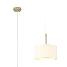 Baymont Antique Brass 1 Light E27  Single Pendant With 30cm x 17cm Faux Silk Shade, Ivory Pearl/White Laminate