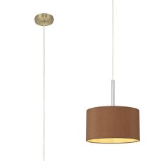 Baymont Antique Brass 1 Light E27  Single Pendant With 30cm x 17cm Dual Faux Silk Shade, Raw Cocoa/Grecian Bronze