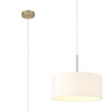 Baymont Antique Brass 1 Light E27  Single Pendant With 40cm x 18cm Dual Faux Silk Shade, Nude Beige/Moonlight