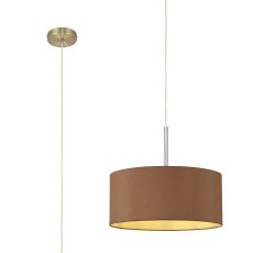 Baymont Antique Brass 1 Light E27  Single Pendant With 40cm x 18cm Dual Faux Silk Shade, Raw Cocoa/Grecian Bronze