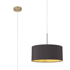 Baymont Antique Brass 1 Light E27  Single Pendant With 40cm x 18cm Dual Faux Silk Shade, Midnight Black/Green Olive