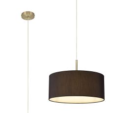 Baymont Antique Brass 1 Light E27  Single Pendant With 40cm x 18cm Faux Silk Shade, Black/White Laminate