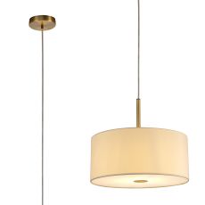 Baymont Antique Brass 1 Light E27  Single Pendant With 40cm x 18cm Faux Silk Shade, Ivory Pearl/White Laminate With Frosted/AB Acrylic Diffuser