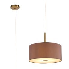 Baymont Antique Brass 1 Light E27  Single Pendant With 40cm x 18cm Dual Faux Silk Shade, Taupe/Halo Gold With Frosted/AB Acrylic Diffuser