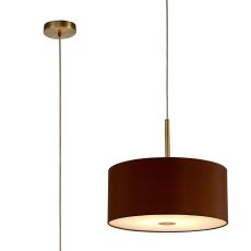 Baymont Antique Brass 1 Light E27  Single Pendant With 40cm Dual Faux Silk Shade, Raw Cocoa/Grecian Bronze With Frosted/AB Acrylic Diffuser