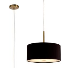 Baymont Antique Brass 1 Light E27  Single Pendant With 40cm x 18cm Dual Faux Silk Shade, Black/Green Olive With Frosted/AB Acrylic Diffuser