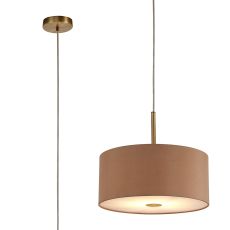 Baymont Antique Brass 1 Light E27  Single Pendant With 40cm x 18cm Dual Faux Silk Shade, Antique Gold/Ruby With Frosted/AB Acrylic Diffuser