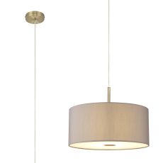 Baymont Antique Brass 1 Light E27  Single Pendant With 40cm x 18cm Faux Silk Shade, Grey/White Laminate With Frosted/AB Acrylic Diffuser
