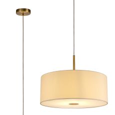 Baymont Antique Brass 1 Light E27  Single Pendant With 50cm x 20cm Faux Silk Shade, Ivory Pearl/White Laminate With Frosted/AB Acrylic Diffuser