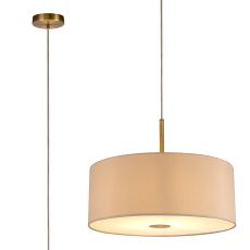 Baymont Antique Brass 1 Light E27  Single Pendant With 50cm x 20cm Dual Faux Silk Shade, Nude Beige/Moonlight With Frosted/AB Acrylic Diffuser