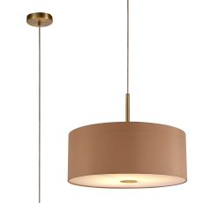 Baymont Antique Brass 1 Light E27  Single Pendant With 50cm x 20cm Dual Faux Silk Shade, Antique Gold/Ruby With Frosted/AB Acrylic Diffuser