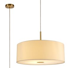 Baymont Antique Brass 1 Light E27  Single Pendant With 60cm x 22cm Faux Silk Shade, Ivory Pearl/White Laminate With Frosted/AB Acrylic Diffuser