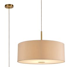 Baymont Antique Brass 1 Light E27  Single Pendant With 60cm x 22cm Dual Faux Silk Shade, Nude Beige/Moonlight With Frosted/AB Acrylic Diffuser