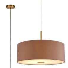 Baymont Antique Brass 1 Light E27  Single Pendant With 60cm x 22cm Dual Faux Silk Shade, Taupe/Halo Gold With Frosted/AB Acrylic Diffuser