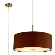 Baymont Antique Brass 1 Light E27  Single Pendant With 60cm x 22cm Dual Faux Silk Shade, Raw Cocoa/Grecian Bronze With Frosted/AB Acrylic Diffuser