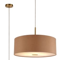 Baymont Antique Brass 1 Light E27  Single Pendant With 60cm x 22cm Dual Faux Silk Shade, Antique Gold/Ruby With Frosted/AB Acrylic Diffuser