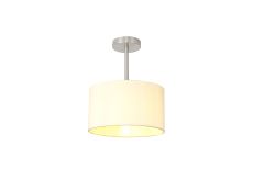 Baymont Satin Nickel 1 Light E27 Semi Flush With 30cm x 17cm Faux Silk Shade, Ivory Pearl/White Laminate