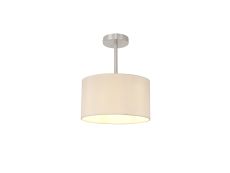 Baymont Satin Nickel 1 Light E27 Semi Flush With 30cm x 17cm Dual Faux Silk Shade, Nude Beige/Moonlight