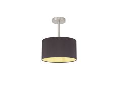 Baymont Satin Nickel 1 Light E27 Semi Flush With 30cm x 17cm Dual Faux Silk Shade, Midnight Black/Green Olive