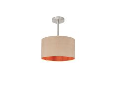 Baymont Satin Nickel 1 Light E27 Semi Flush With 30cm x 17cm Dual Faux Silk Shade, Antique Gold/Ruby