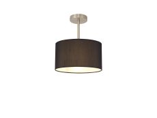 Baymont Satin Nickel 1 Light E27 Semi Flush With 30cm x 17cm Faux Silk Shade, Black/White Laminate