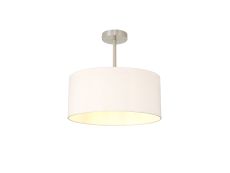 Baymont Satin Nickel 1 Light E27 Semi Flush With 40cm x 18cm Dual Faux Silk Shade, Nude Beige/Moonlight