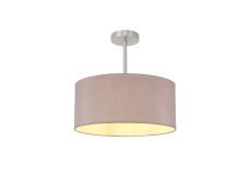 Baymont Satin Nickel 1 Light E27 Semi Flush With 40cm x 18cm Dual Faux Silk Shade, Taupe/Halo Gold