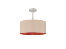 Baymont Satin Nickel 1 Light E27 Semi Flush With 40cm x 18cm Dual Faux Silk Shade, Antique Gold/Ruby