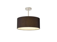 Baymont Satin Nickel 1 Light E27 Semi Flush With 40cm x 18cm Faux Silk Shade, Black/White Laminate