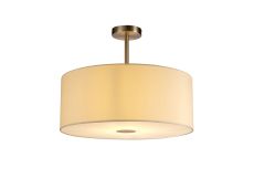 Baymont Satin Nickel 1 Light E27 Semi Flush With 50cm x 20cm Faux Silk Shade, Ivory Pearl/White Laminate With Frosted/SN Acrylic Diffuser