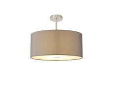 Baymont Satin Nickel 1 Light E27 Semi Flush With 50cm x 20cm Faux Silk Shade, Grey/White Laminate With Frosted/SN Acrylic Diffuser