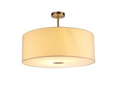 Baymont Satin Nickel 1 Light E27 Semi Flush With 60cm x 22cm Faux Silk Shade, Ivory Pearl/White Laminate With Frosted/SN Acrylic Diffuser